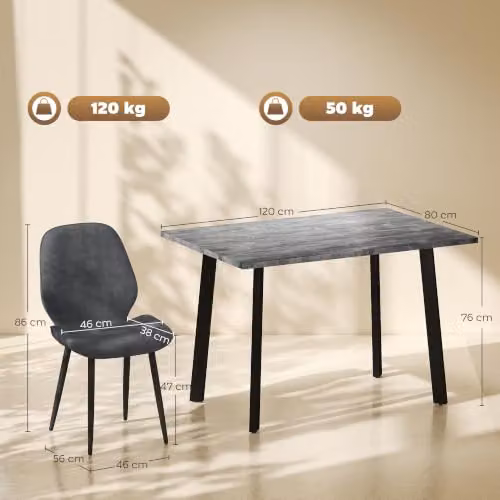 HOMCOM Modern Dining Set with Rectangular Table and 2 Velvet Upholstered Chairs in Grey and Black – 5