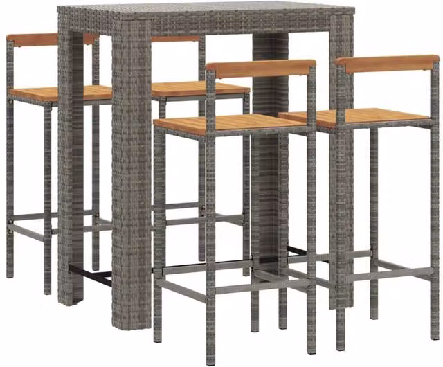 Berkfield Home Beautiful 5 Piece Grey Poly Rattan and Solid Acacia Wood Garden Bar Set