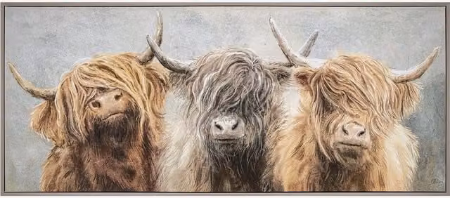 Perch & Parrow Highland Trio Framed Canvas Wall Art with Multicolour Animal Print