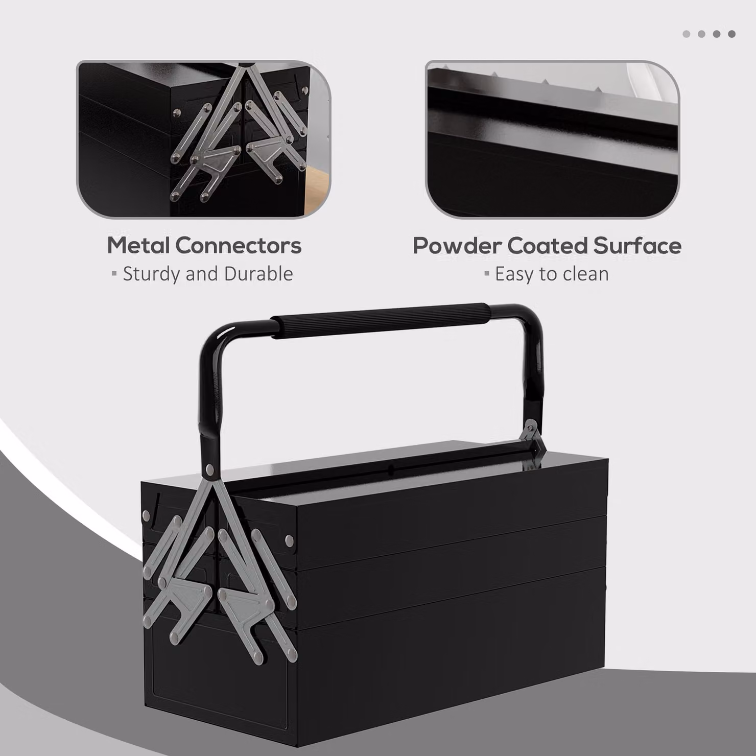 DURHAND Professional 3 Tier Metal Toolbox with 5 Trays and Handle, Black, W: 45.0 cm, D: 22.5 cm, H: 34.5 cm – 6