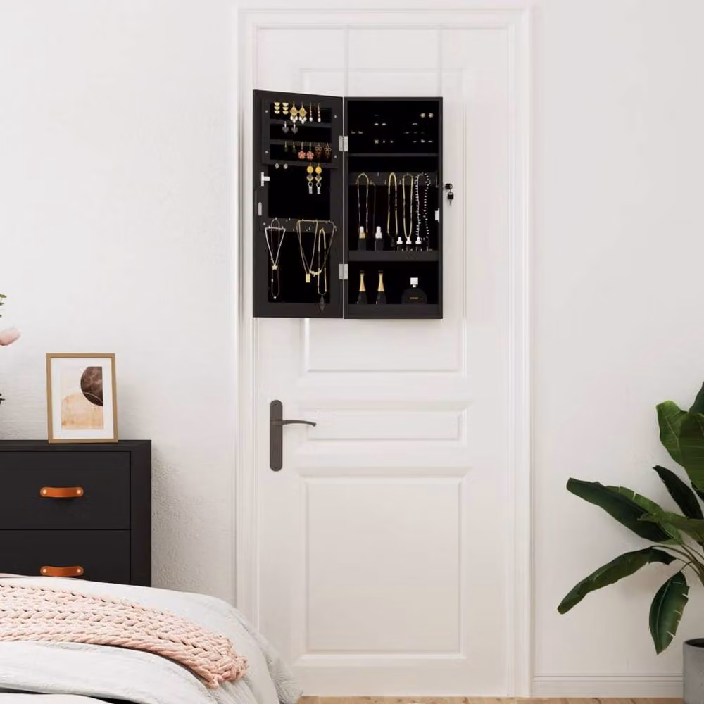 Berkfield Home Wall Mounted Mirror Jewellery Cabinet in Black, W/D/H: 30 x 8.5 x 67 cm – 3