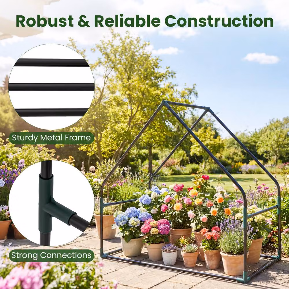 Costway Portable Mini Greenhouse with Ground Stakes and Bottom Mat, Transparent Green, W/D/H: 92 x 85 x 50 cm – 8