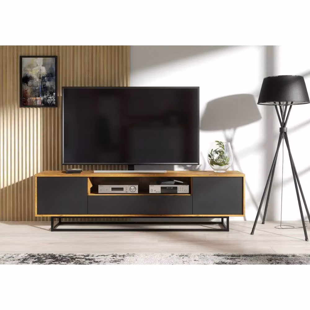 Creative Furniture Rift Loft Industrial TV Unit in Dark Oak and Black, W: 200 cm, D: 50 cm, H: 35 cm – 2
