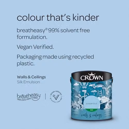 Crown Walls & Ceilings Blue Silk Emulsion Paint, 2.5L – 2