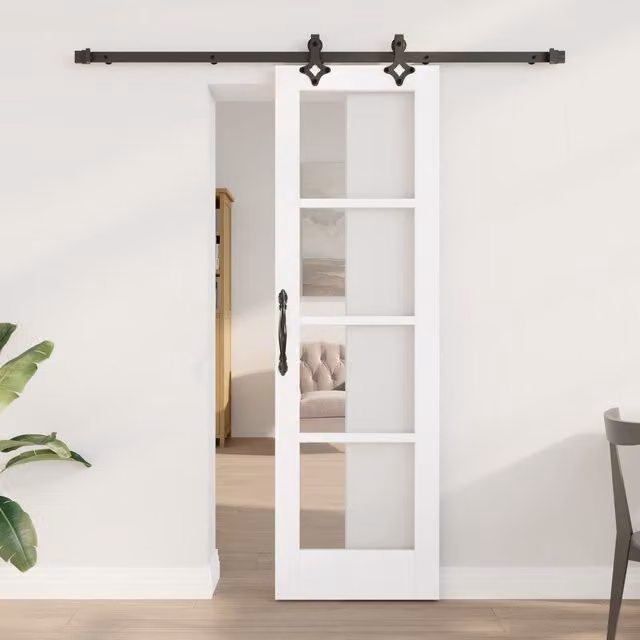 Berkfield Home Orkdal Modern Sliding Door with Hardware Set in White Lacquered Solid Wood and Glass, H: 198.5 cm, W: 61.0 cm