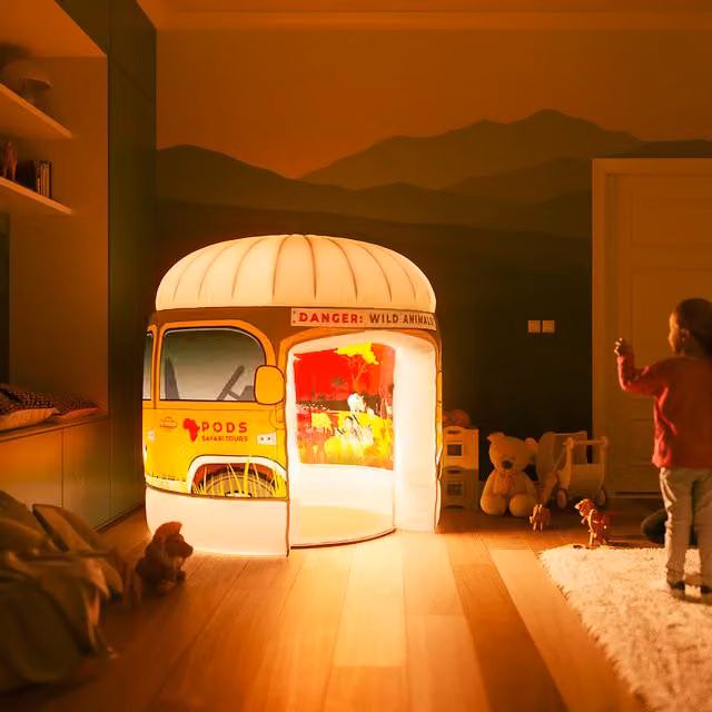 PODS Sensory Play Space White Foam Play Tent with Sunset Savanna Safari Theme