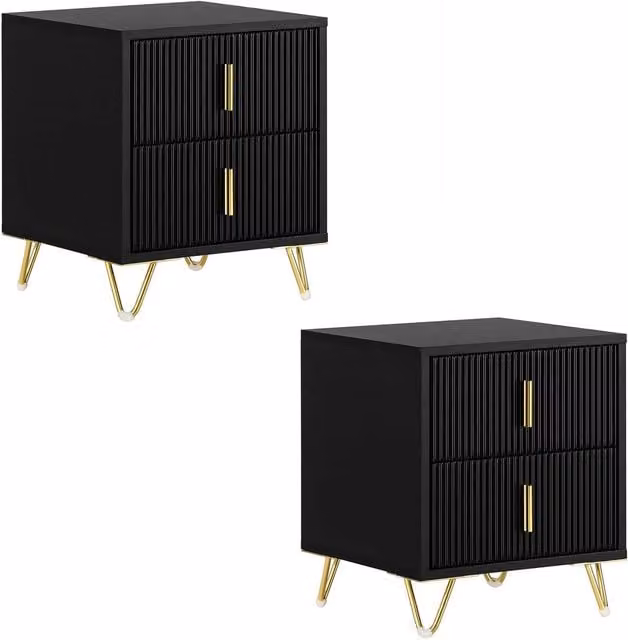 SoBuy Set of 2 Modern Black Bedside Tables with Gold Metal Legs
