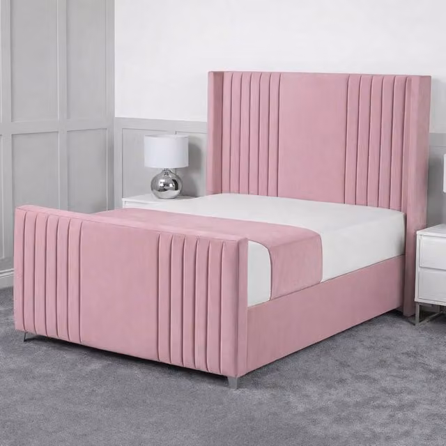 Living Comfort Bedz Emilia Pink Velvet Upholstered Gas Lift Storage Bed with 48 Inch Headboard, W/D/H: 120 x 200 cm