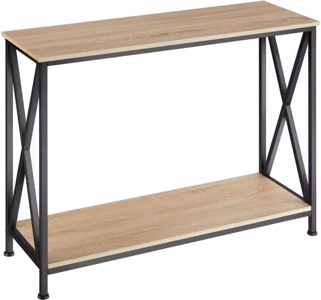 tectake Tacoma Console Table with 2 Shelves and Side X-Braces in Light Oak – 1