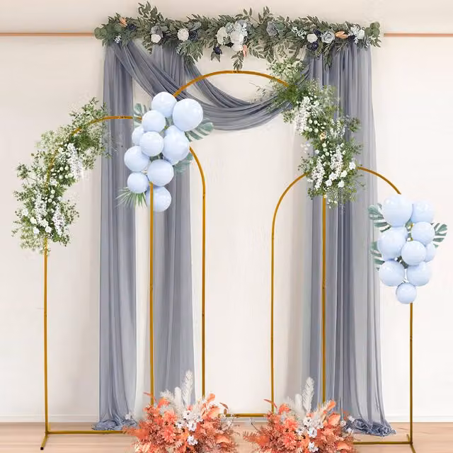 Livingandhome Gold Metal Freestanding Backdrop Stand Set for Weddings, Birthdays and Parties