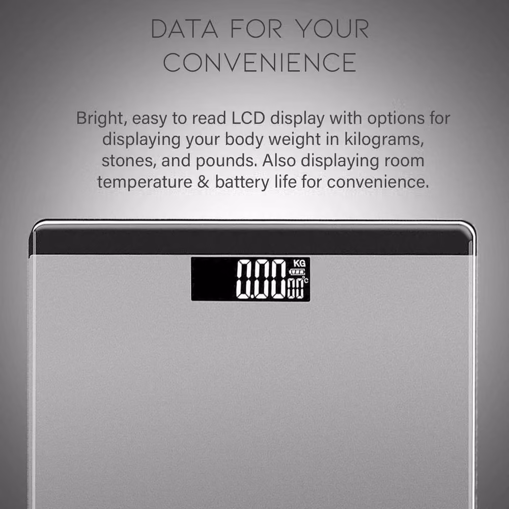 EONLION 3-in-1 Digital Bathroom Scale with Glass Surface and Digital Display in Grey – 4