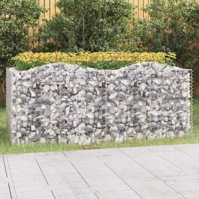 Berkfield Home Arched Gabion Raised Bed in Silver Galvanised Steel, W: 200 cm, D: 100 cm, H: 100 cm
