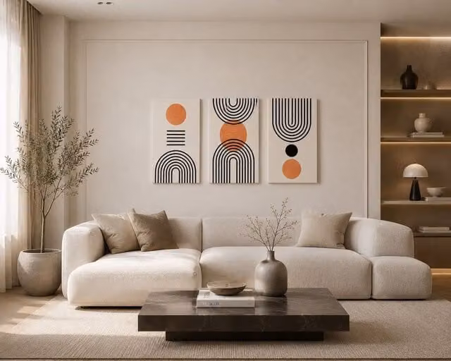 Mafett Set of 3 Abstract Line Circle Canvas Wall Art Prints in Black, W: 45.72 cm, H: 60.96 cm