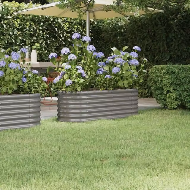 Berkfield Home Garden Powder-coated Steel Raised Bed in Grey, W/D/H: 114 x 40 x 36 cm – 1