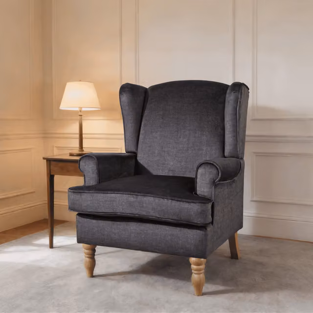 Home Source Helena Traditional High Back Wing Back Accent Armchair in Grey Fabric