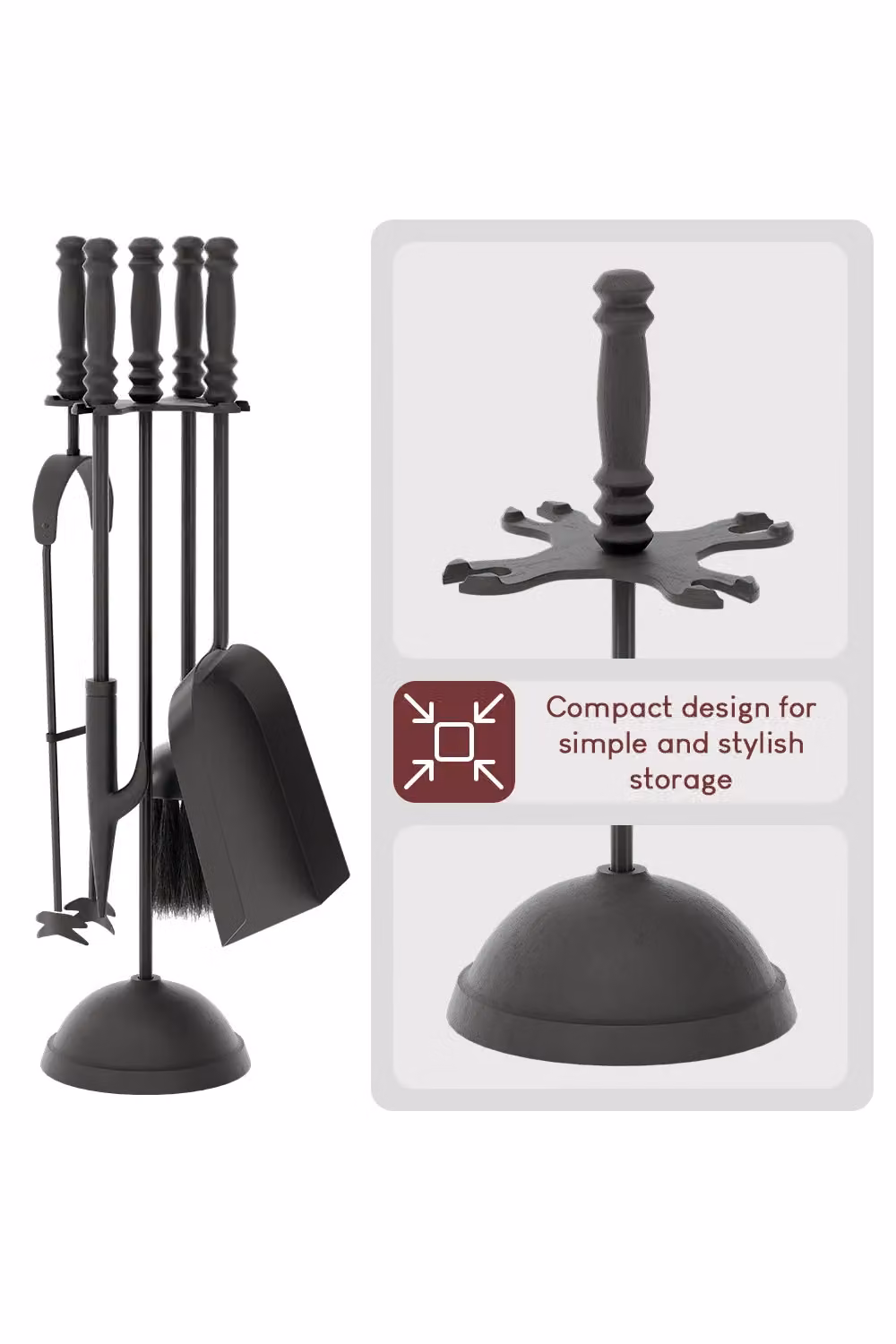 Home Discount Fire Vida 5 Piece Malham Companion Set Indoor Outdoor Fireplace Tool Set in Black – 3