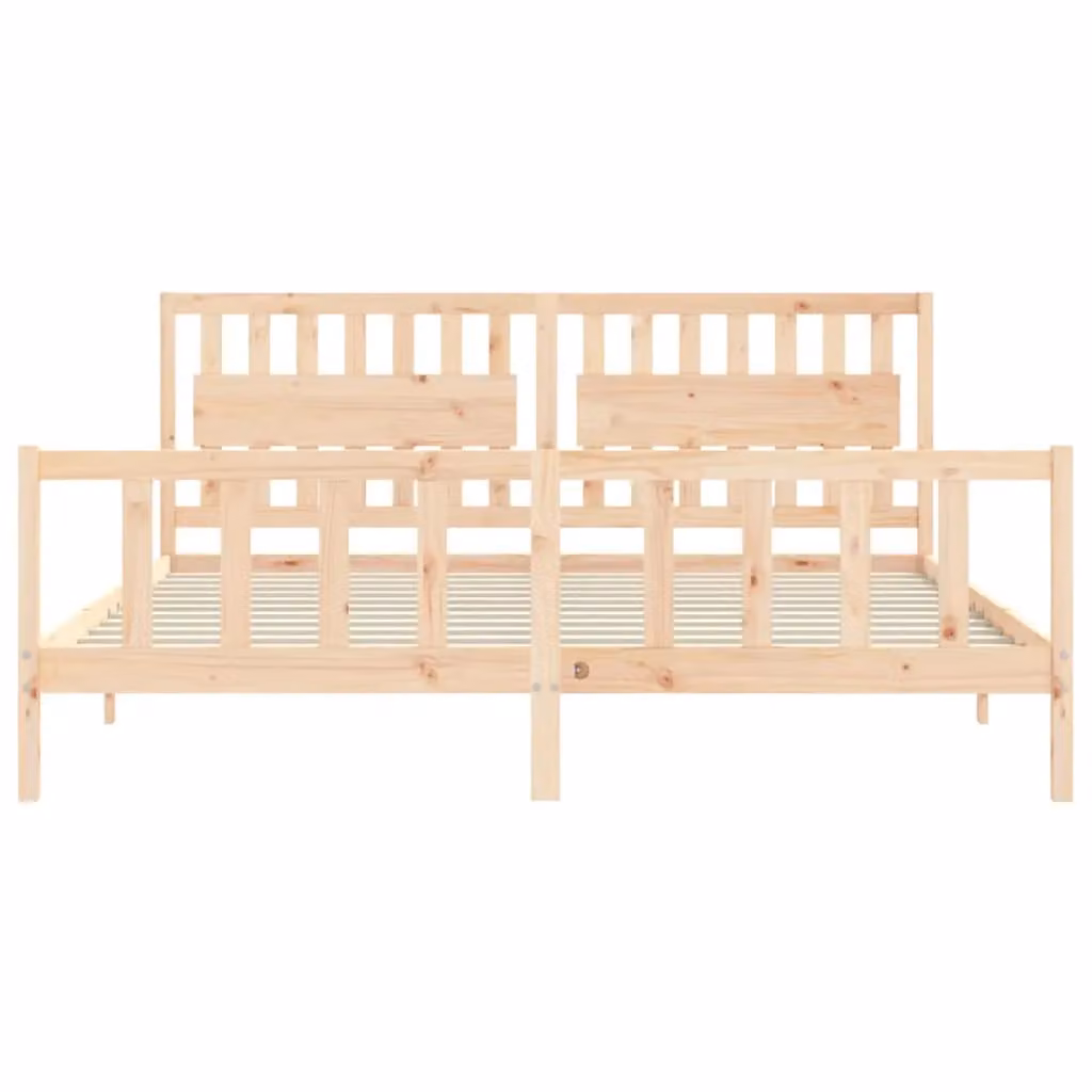 Berkfield Home Solid Pine Wood Bed Frame with Headboard in Brown, 200 x 200 cm – 2