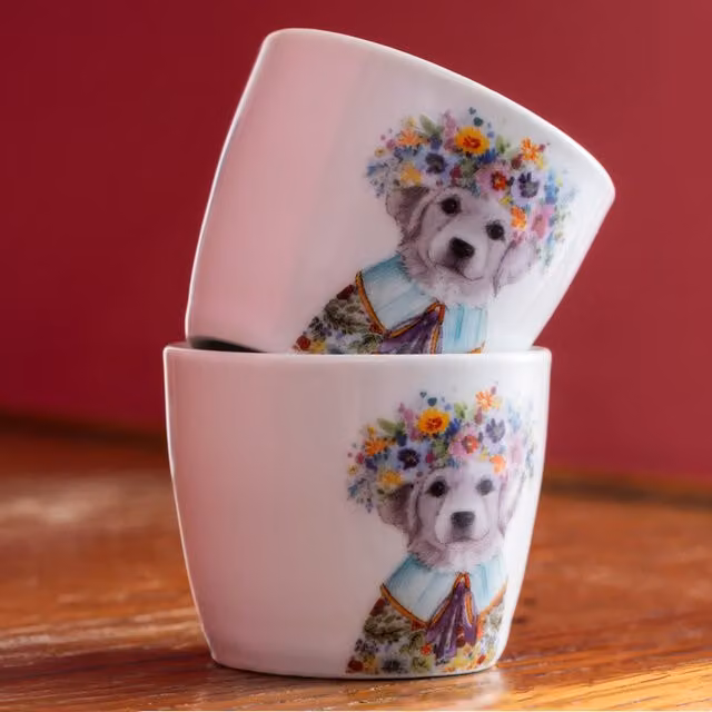 Mikasa Tipperleyhill 2-Piece Porcelain Egg Cup Set with Puppy Print in White