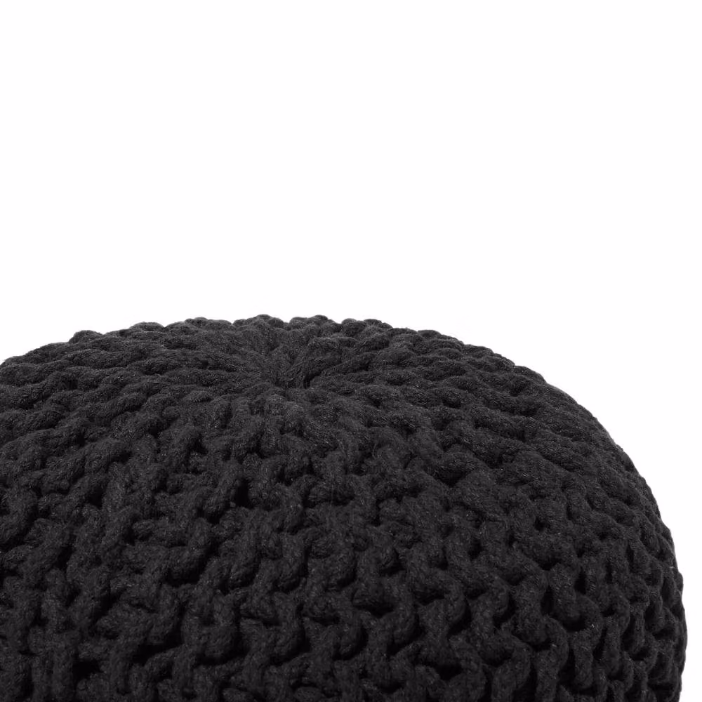 Wyld and Coco Black Knitted Cotton Pouffe, Diameter: 40 cm, Height: 25 cm – 4