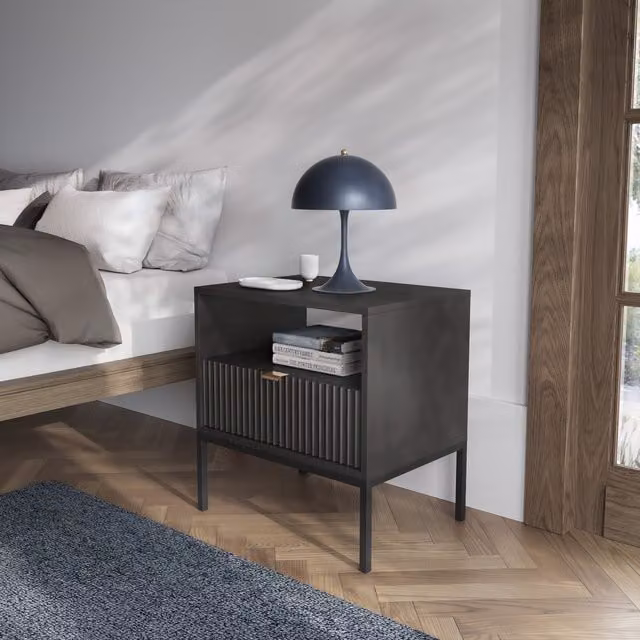 Abakus Direct Modern Glossy Metal Night Stand in Black, Grey or Gold