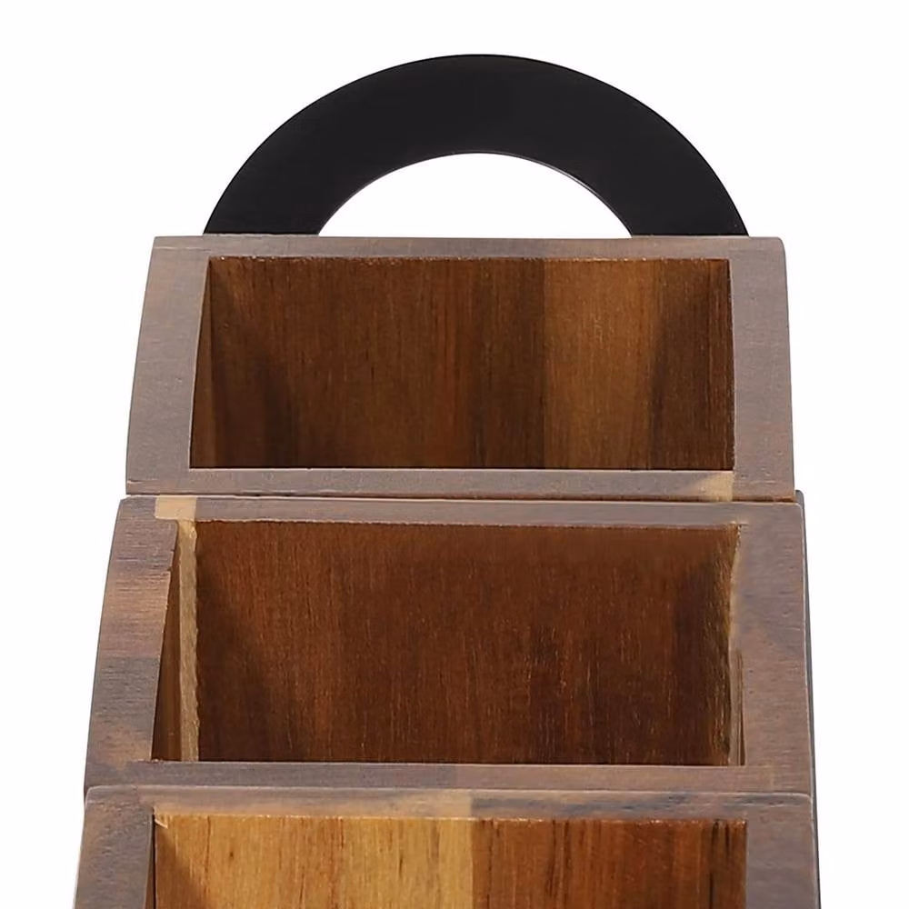 FORGEVIO Rustic Brown Wooden Freestanding Kitchen Utensils Holder – 4