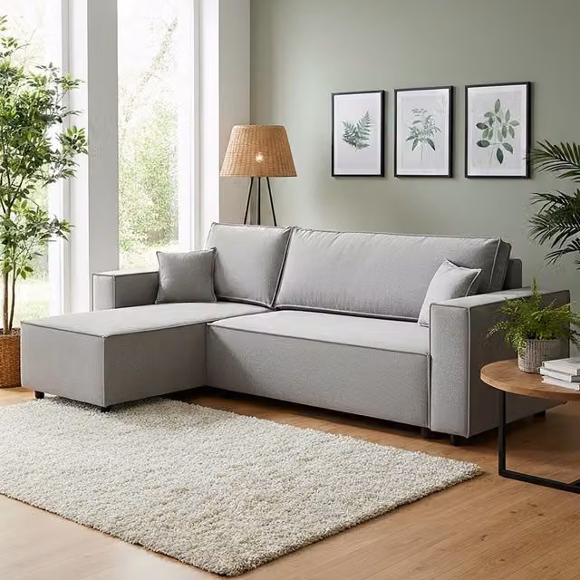 Artemis Home Darby Reversible L-Shape Corner Sofa Bed in Light Grey Fabric