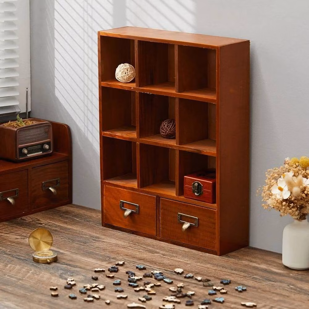 KORVIXA Vintage Brown Wood Jewelry Organizer Cabinet with Divider Compartments, W/D/H: 100 x 100 x 8 cm – 3