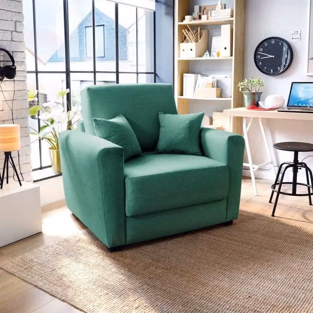 Abakus Direct Olly Single Sofa Bed in Green Velvet Fabric