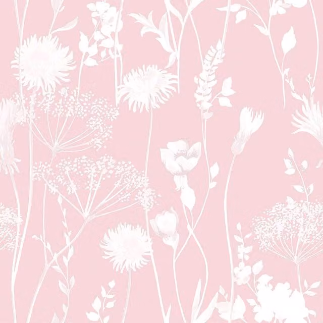 Catherine Lansfield Pastel Meadowsweet Floral Botanical Wallpaper in Pink, Green, Grey and Blue