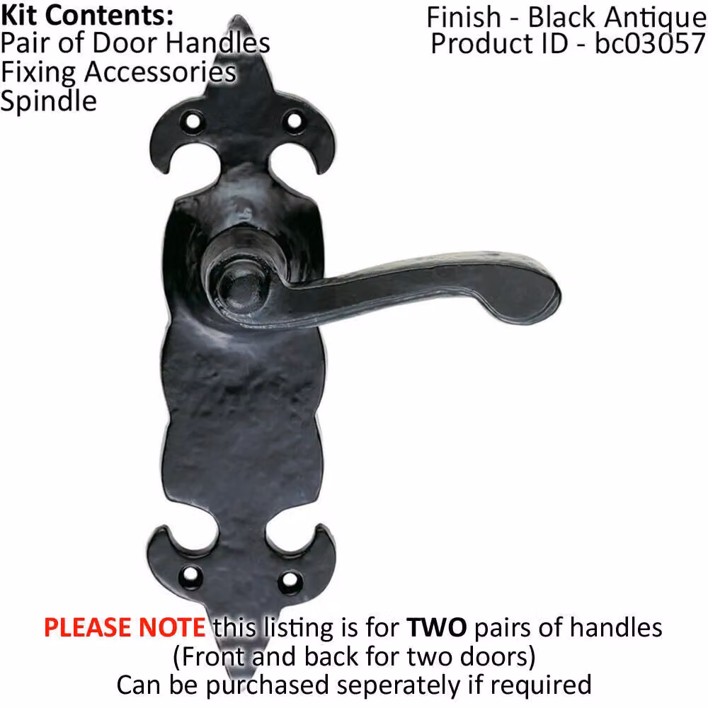 Loops 2x Pair Forged Scroll Lever Handle on Latch Backplate, Black Antique, W/H: 20.6 x 5.7 cm – 2