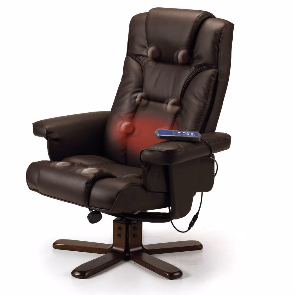 Cheshire Malmo Brown Synthetic Leather Massage Recliner and Ottoman Set – 3