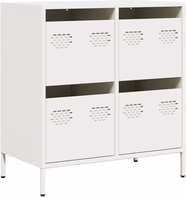 Berkfield Home White Sideboard in Matt Cold-rolled Steel, W/D/H: 68 x 39 x 73.5 cm