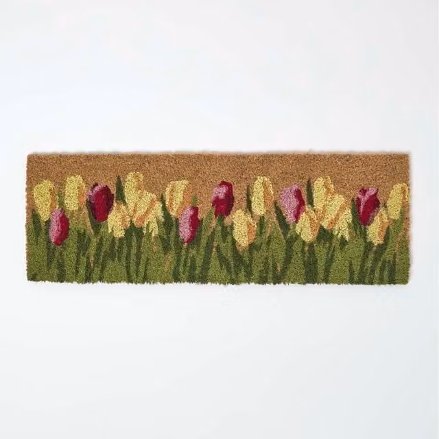 Homescapes Floral Coir Doormat, Multicolour, W: 25 cm, D: 75 cm
