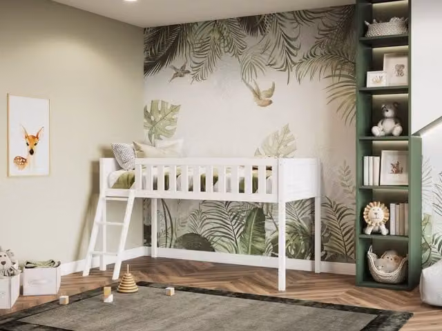 Flair Bea Shorty Mid Sleeper Cabin Bed in White, Solid Pine Wood, Size: Junior – 1