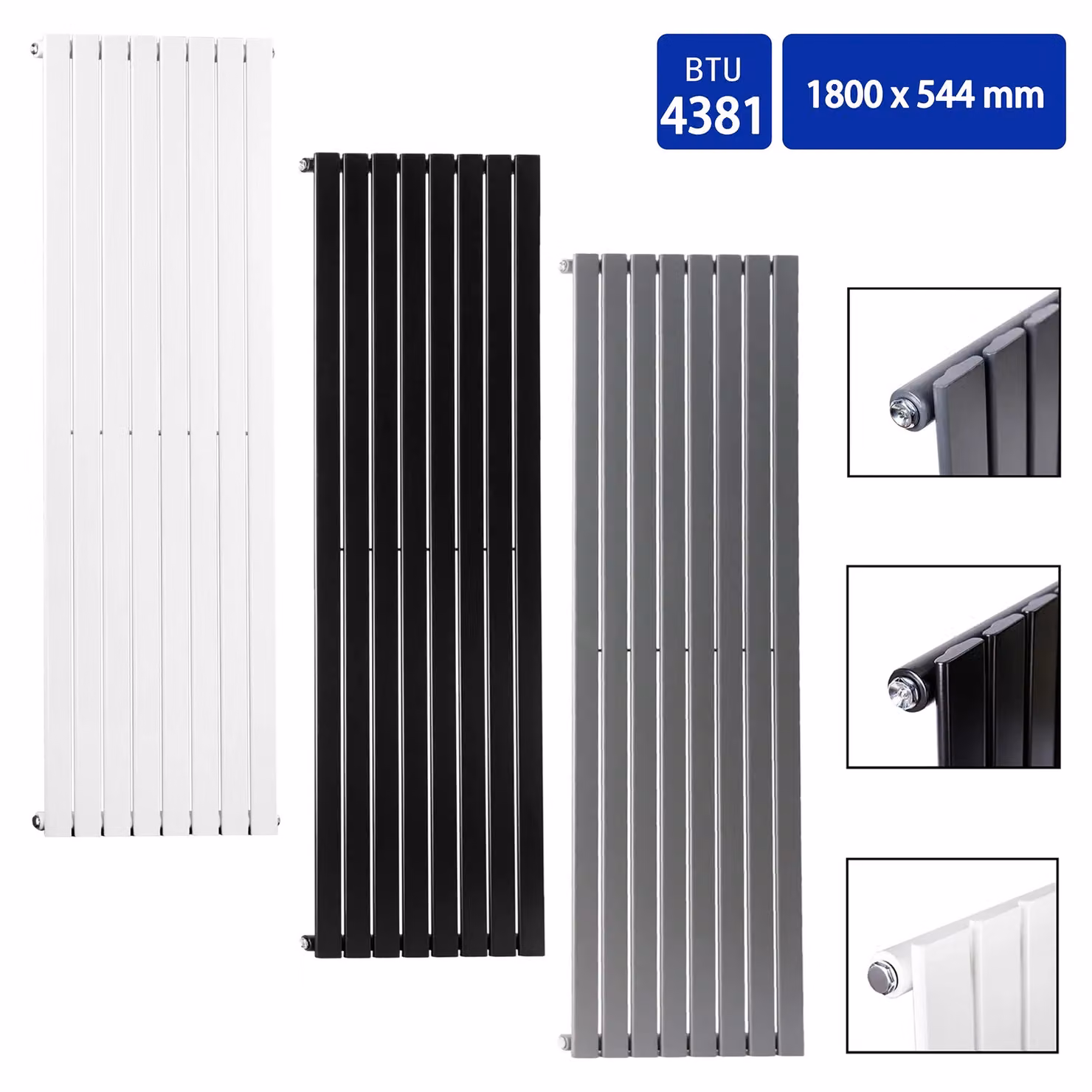 MCC Direct Designer Flat Panel Single Radiator, Black, H 1800 x W 54.4 cm – 2