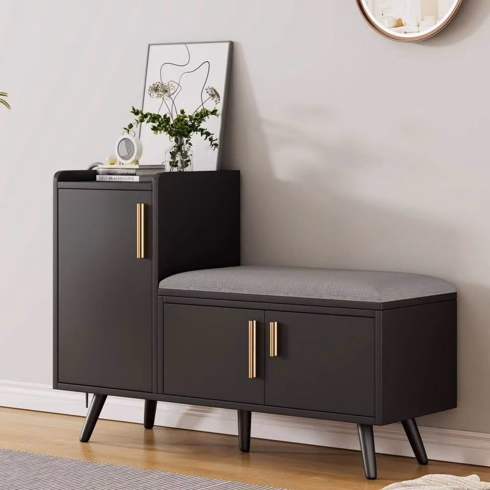 KORVIXA Black Shoe Bench Storage Cabinet with W/D/H: 100 x 100 x 56.5 cm – 4