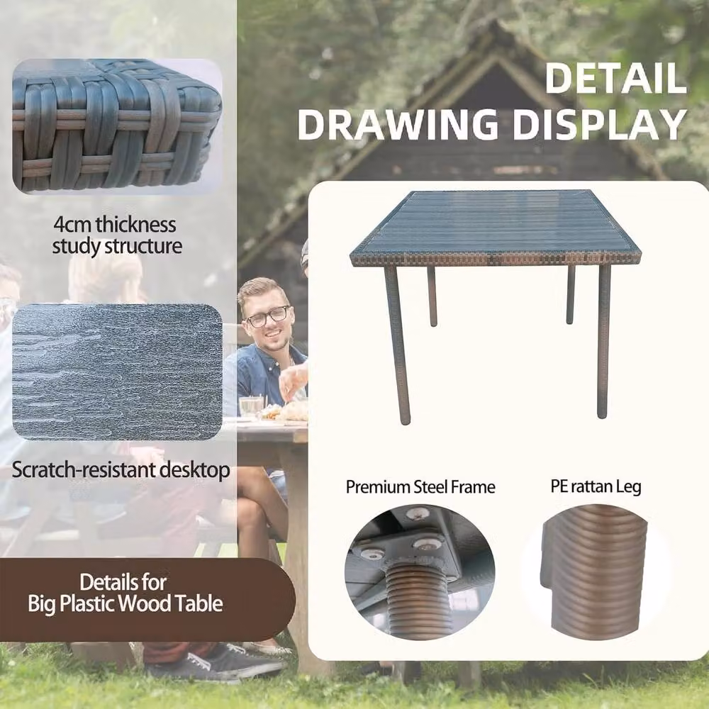 FURNITURE ONE 4 Seater Patio Dining Set in Brown with W/D/H: 120 x 84 x 72 cm Rectangular Table – 2