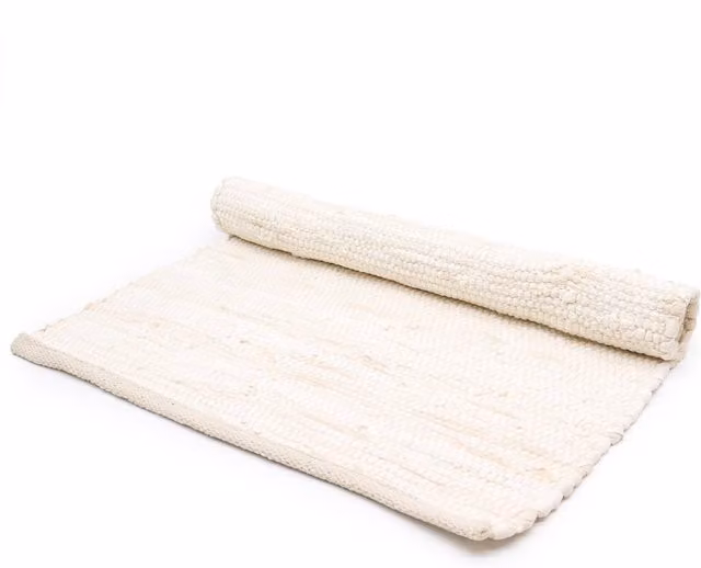 KDMK Ethnic Woven Cotton Rectangular Rug in White and Silver