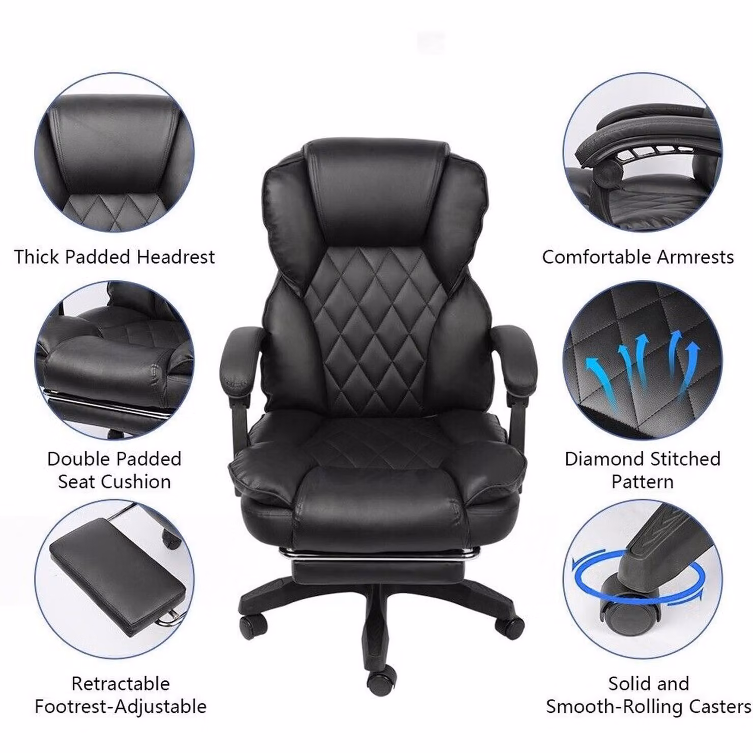 Alivio Black Executive Office Chair with Synthetic Leather Padding and Headrest – 2