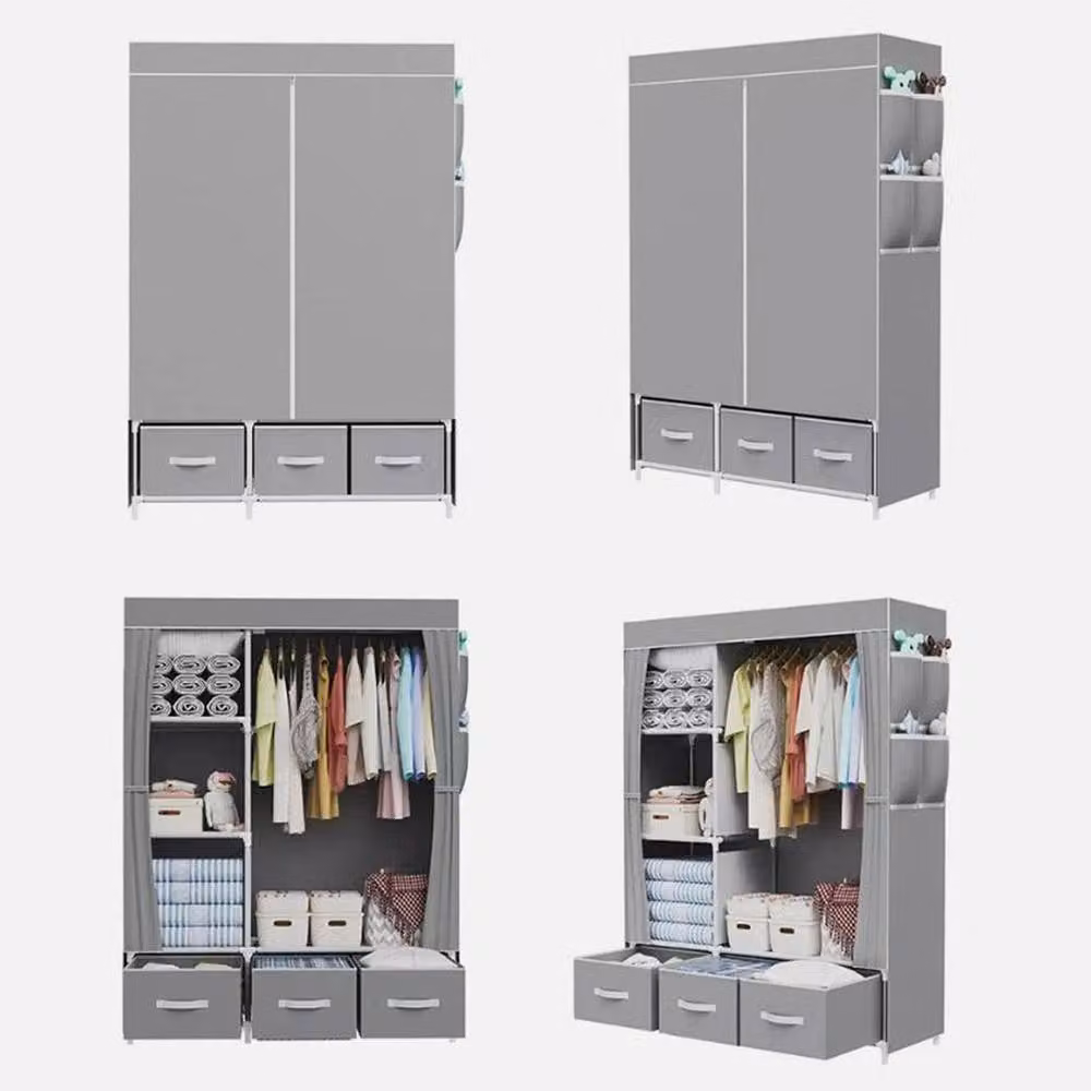 Havendro Fabric Wardrobe with Hanging Rail and Shelving in Grey, H 165 x W 105 x D 45 cm – 4