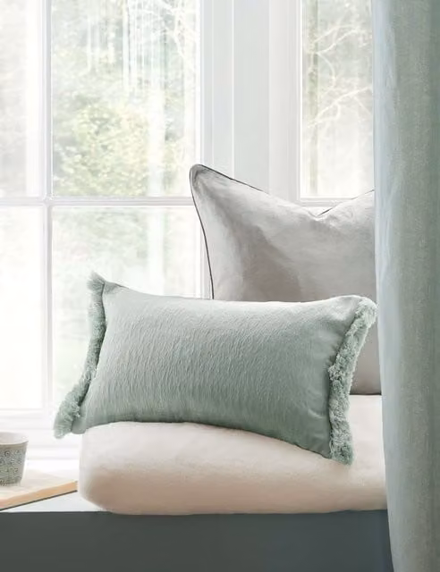 Laura Ashley Carys Crinkle Bolster Cushion in Green