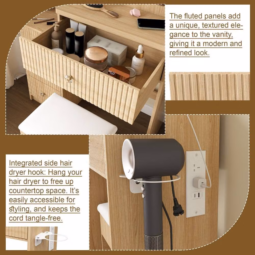 Matteo Modern LED Vanity Desk with 4 Drawers in Natural Walnut – 2