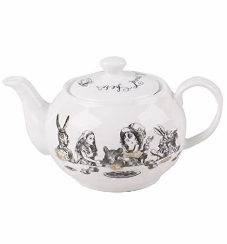V&A Alice in Wonderland Mini Bone China Teapot in White, Gold and Multicolour, 0.45 l