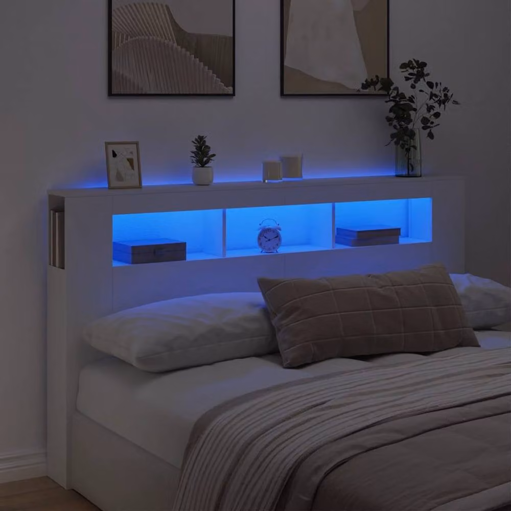 Berkfield Home White LED Headboard with Integrated Shelf and USB Charging Port, W/D/H: 180 x 18.5 x 103.5 cm – 2