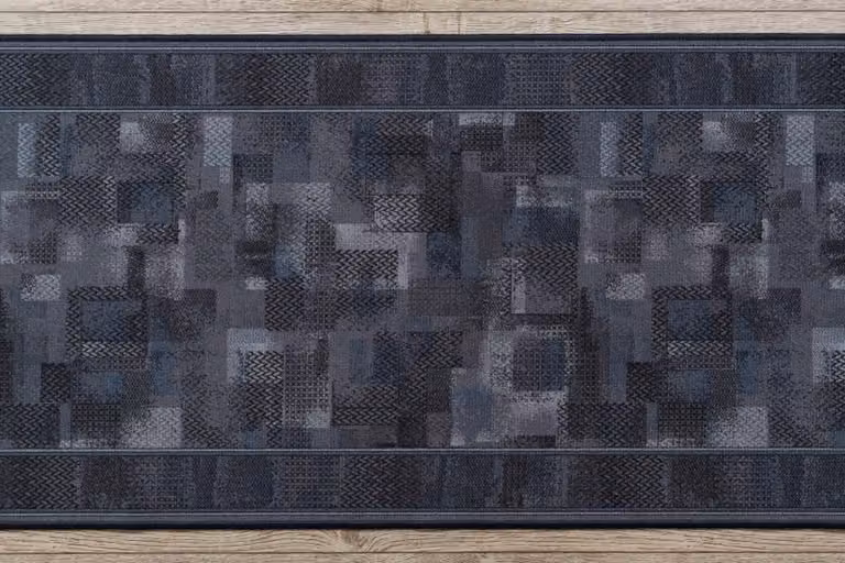 RugsX Anti-Slip Ethnic Tribe Runner in Grey and Multicolour, W: 100 cm, L: 140 cm