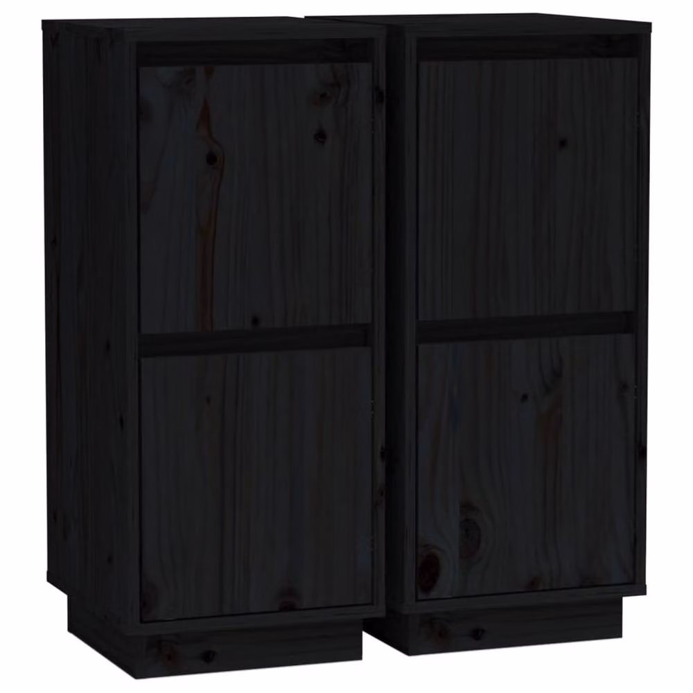 Berkfield Home Set of 2 Black Solid Wood Pine Sideboards, W/D/H: 31.5 x 34 x 75 cm – 2
