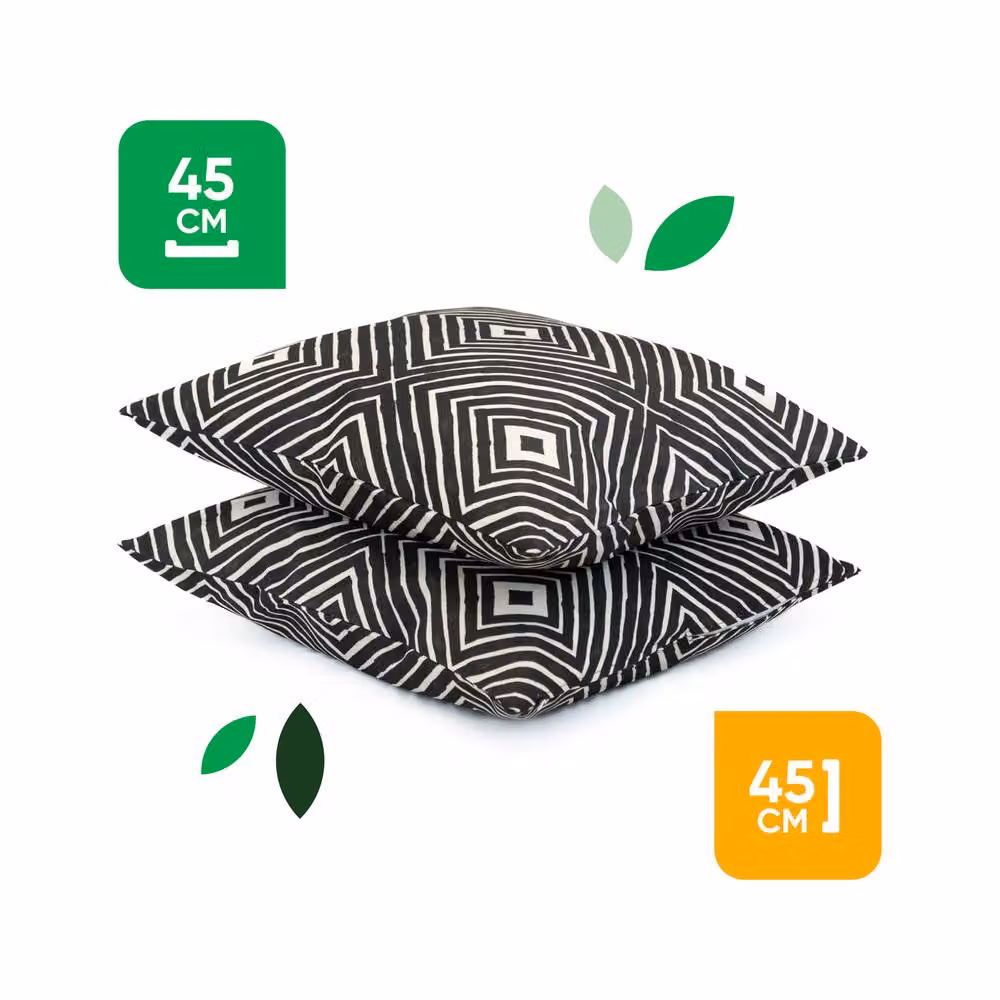 Gardenwize Pack of 2 Black Aztec Diamond Design Outdoor Scatter Cushions with Removable Machine Washable Covers – 2
