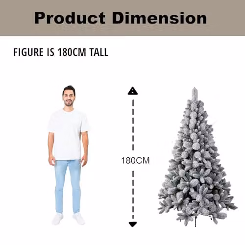 SHATCHI 6ft Frosted Snowy Boulder Helsinki Fir Artificial Christmas Tree in Green, H: 180 cm, W: 120 cm, D: 100 cm – 4