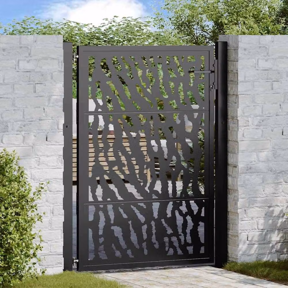 Berkfield Home Beautiful Garden Gate in Black Steel with Trace Design, W: 105 cm, H: 130 cm – 2