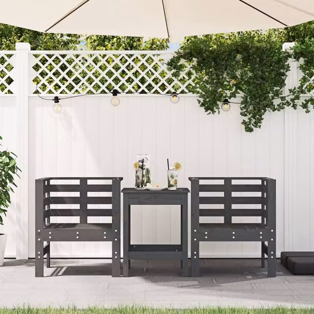 Berkfield Home Beautiful Garden Chairs, Set of 2, Grey, Solid Pine Wood, W: 61.5 cm, D: 53 cm, H: 71 cm – 1